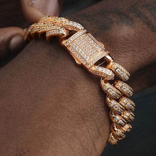 icebling镶钻菱形古巴手链嘻哈满钻潮流金情侣手链