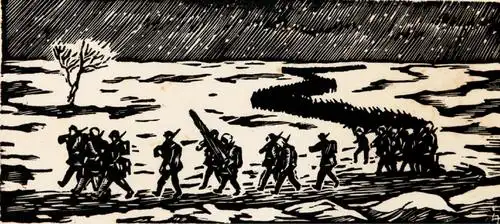 雪地行军-中国近现代版画-图片