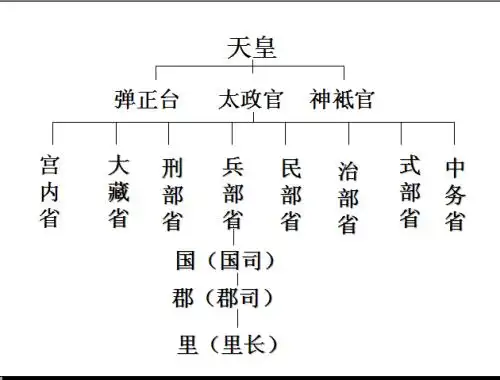 大化改新后日本中央,地方行政机构设置图.