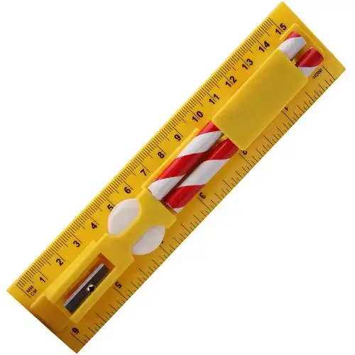 学生铅笔橡皮擦卷笔刀塑料 15厘米学校尺子套装