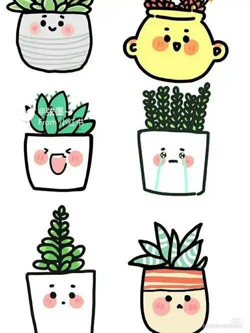 多肉简笔画多肉植物熊童子简笔画盆栽简笔画 多肉植物