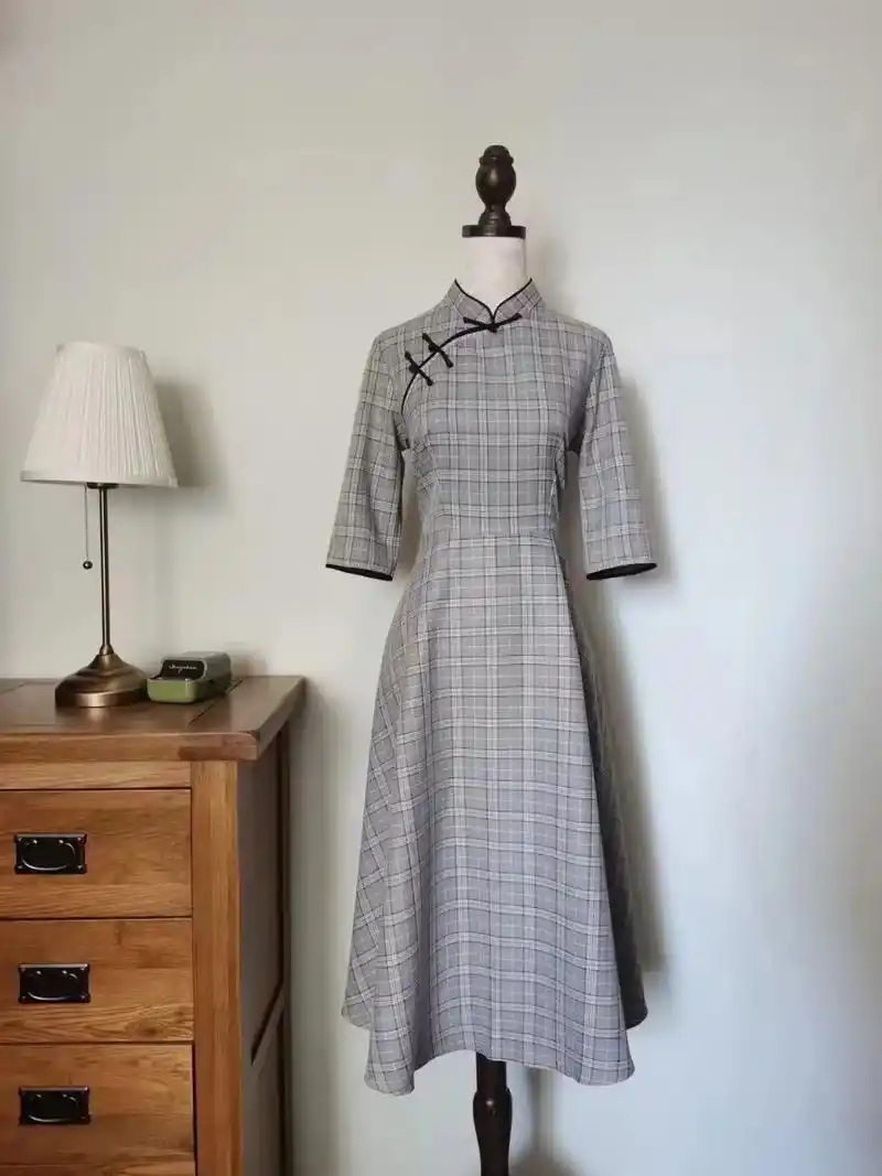 一铱阁旗袍94新款靛蓝英伦复古.