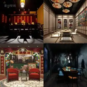 剧本杀背景墙布狼人杀密室逃脱店装饰壁纸推理装修恐怖桌游馆壁画