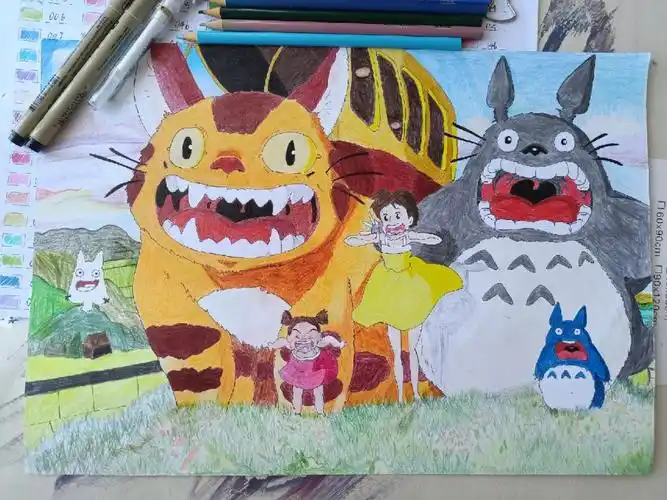 宫崎骏龙猫彩铅画后有步骤图哦07ω