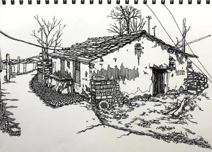 在用钢笔进行细致刻画速写是对现实场景的再现和概括绘画要到自然中去