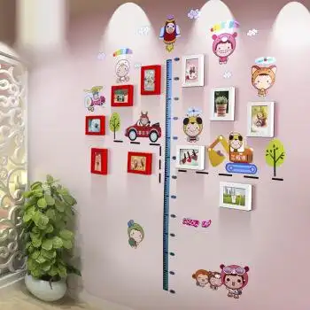 儿童房照片框挂墙幼儿园木质照片墙现代简约创意组合相片墙 红白色