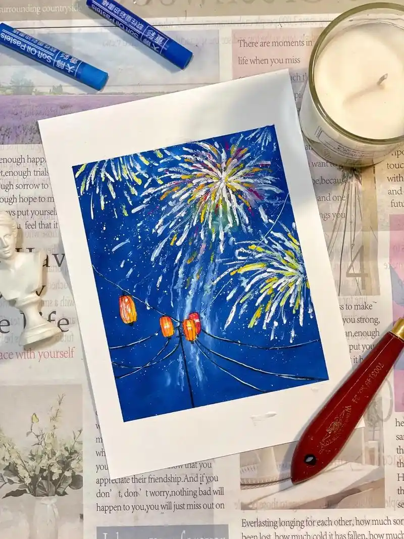 油画棒|烟火向星辰(八)新年烟花•附步骤.人间烟火处 年味渐 - 抖音