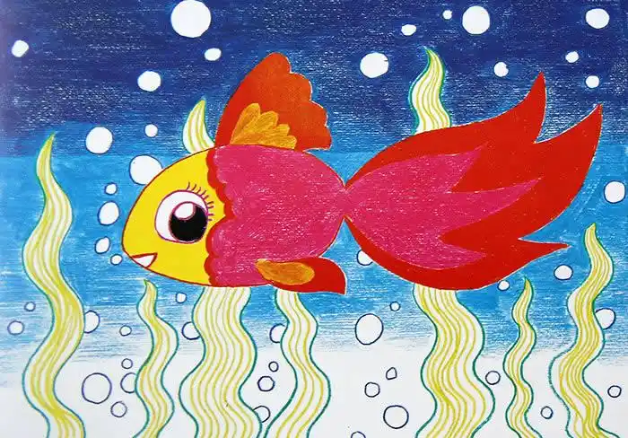 儿童画红色的金鱼