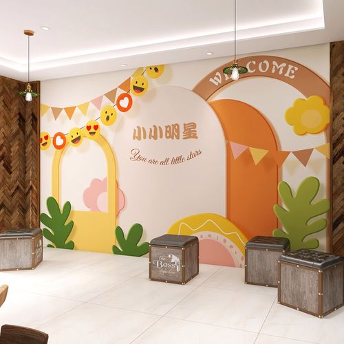 儿童明星小舞台背景墙壁纸演讲口才班培训机构装饰播音主持人墙纸