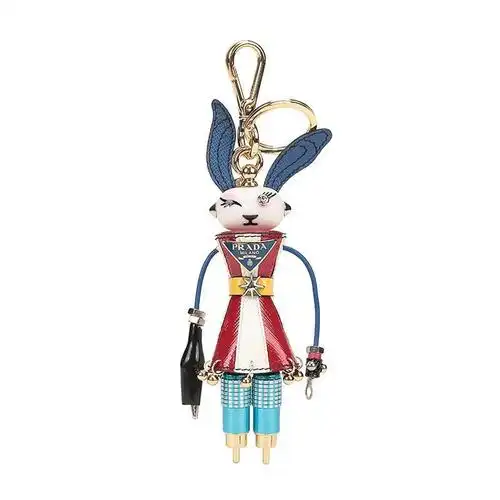 prada 普拉达 女士红色多色拼色金属配皮机器人钥匙扣挂饰 1tr050 2