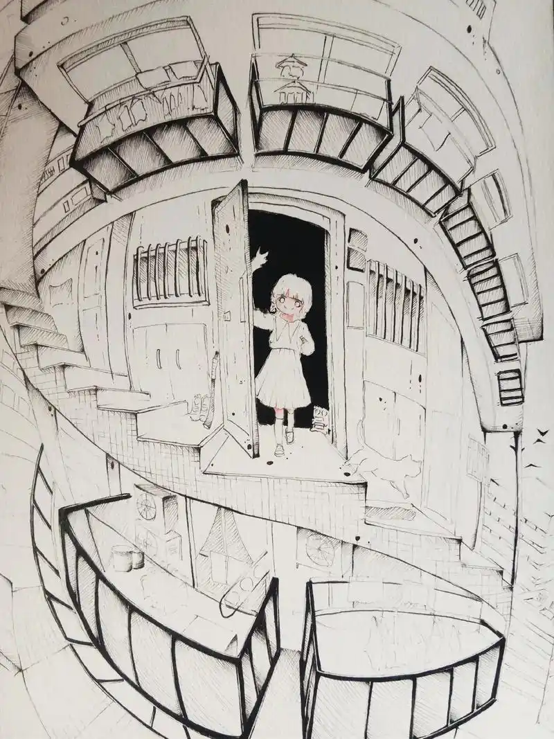 临摹自插画师出水 #插画 #手绘 #水彩#透视 - 抖音