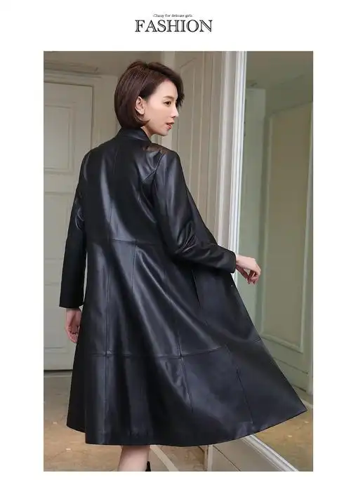 恒源祥海宁真皮皮衣女21年真皮皮衣女长款季新款修身绵羊皮风衣单皮