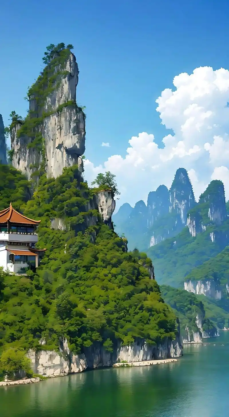 桂林山水,奇峰,怪树,蓝天,云朵,很多帆船#一起享受大自然的 - 抖音