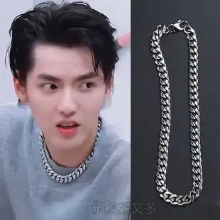 潮流合伙人吴亦凡同款项链潮人说唱个性嘻哈12mm古巴链钛钢粗链子