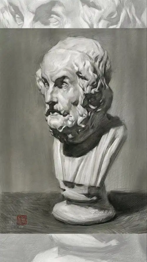 绘画#刘斌老师素描石膏像《荷马》