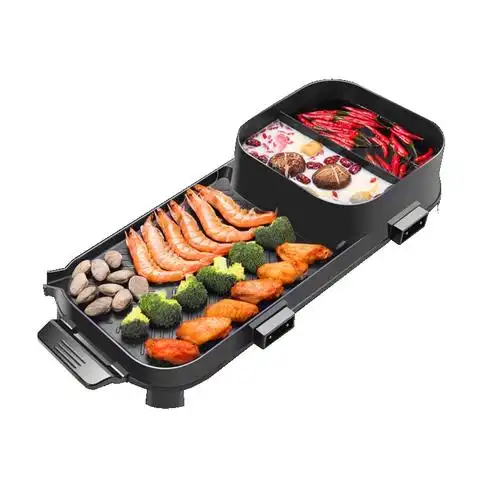 尚烤佳烤涮一体方锅中号电烧烤炉家用无烟电烤炉多功能鸳鸯电火锅