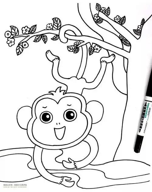猴子怎么画简单又好看,小猴子在树上怎么画(画小猴子儿童画简单)-b2