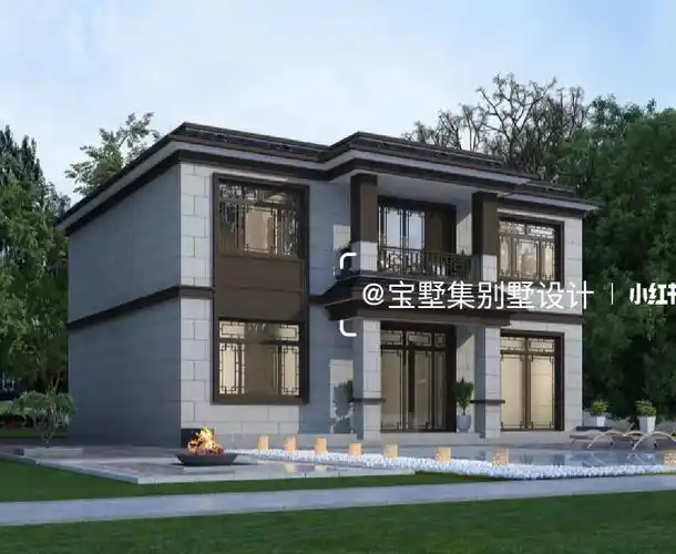 170平新中式2层平屋顶农村自建房5室3厅1厨