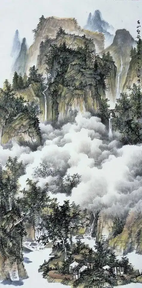 他的云雾山水笔笔见浓淡点点有秩序层层皆分明