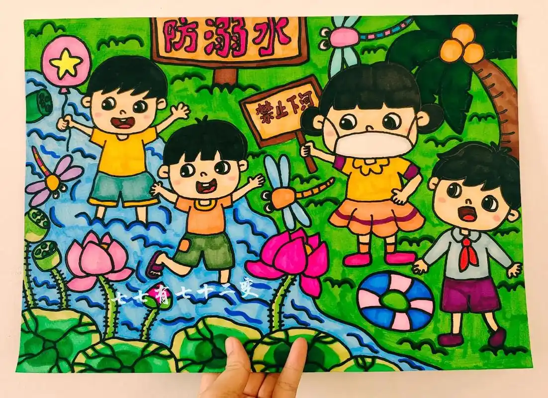 防溺水主题绘画,安全教育主题绘画,可收藏.#创作灵感  分享 - 抖音