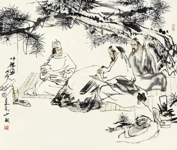 吴山明(b.1941) 1988年作 听琴图 镜片 纸本