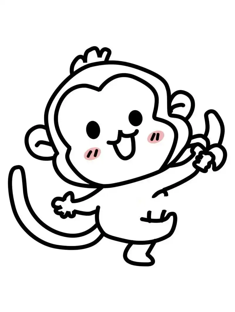 画素材/儿童画小猴子美术,简单的结构线条,打印出来就可以画画涂色啦