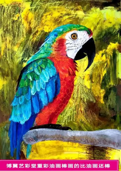 儿童画 重彩油画棒 鹦鹉 老虎 公鸡 速写 写生 临摹 牵牛花