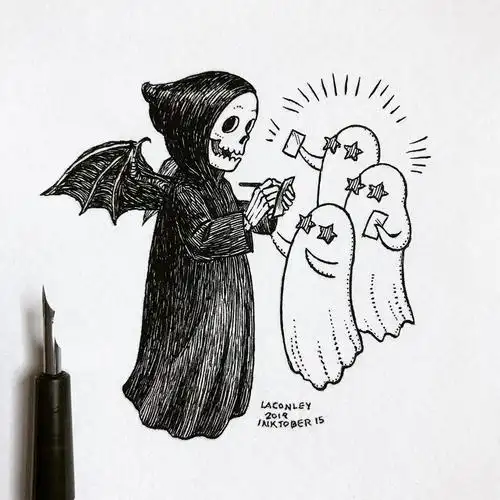 laurieconley可爱的幽灵骷髅钢笔画