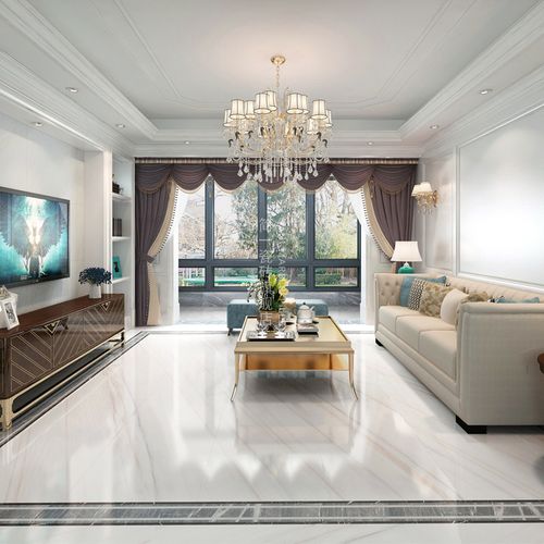 简一大理石瓷砖 拉萨白 客厅地板砖拼花地砖 电视造型墙背景墙瓷