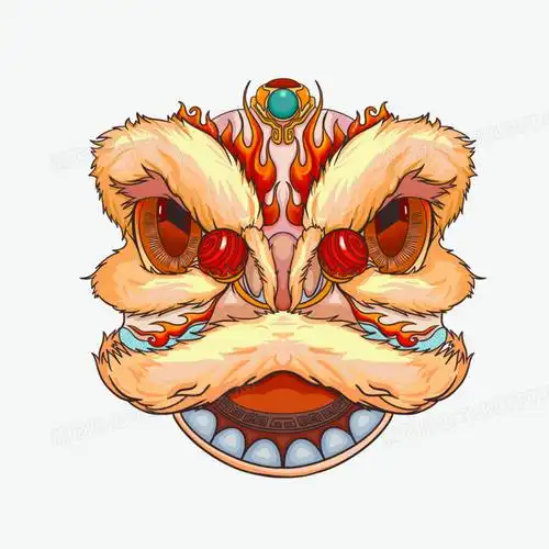 手绘国潮风舞狮狮头元素
