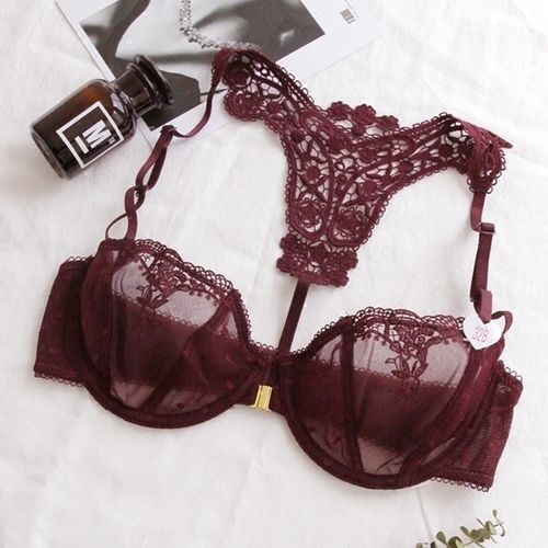 清仓超薄透视网纱半杯文胸套装性感前扣美背诱惑蕾丝胸罩女