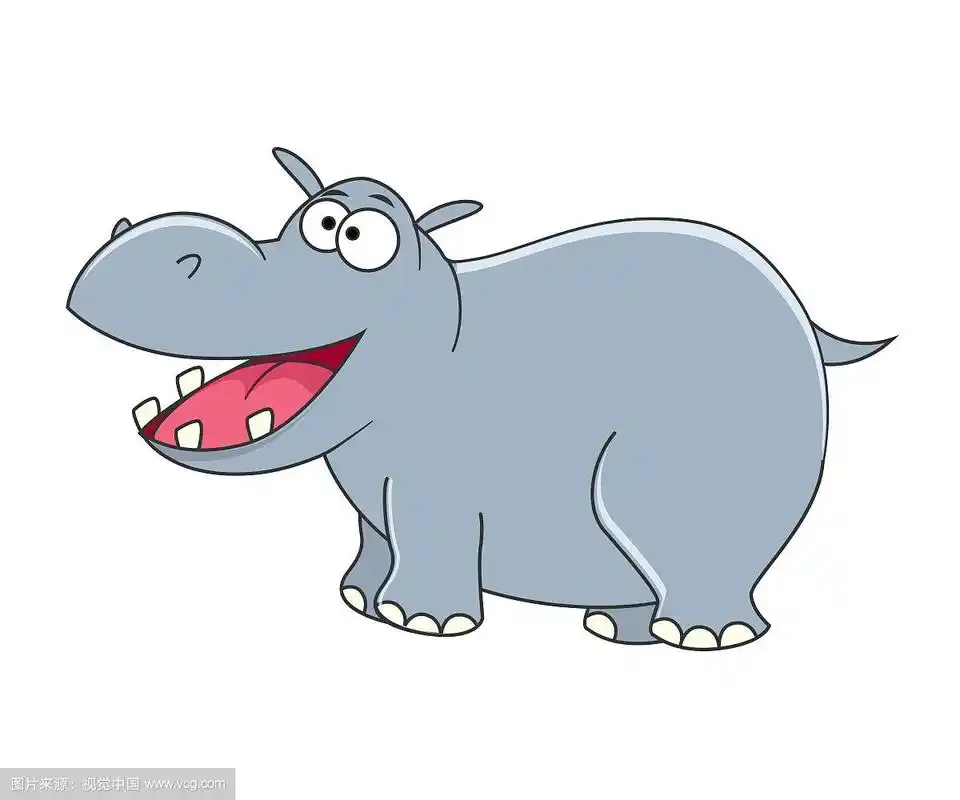 可爱的卡通河马孤立在白色