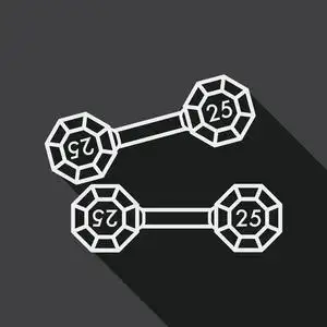 哑铃形平面图标与长长的阴影,线图标照片