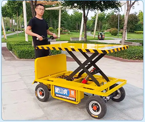 定制液压升降电动平板车平台推货载重王拉货拖车倒骑驴三轮仓储搬运车