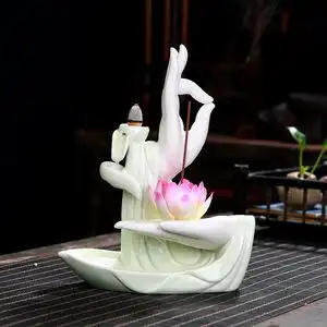 创意倒流香炉青瓷佛手莲花回流香薰炉办公室家居佛道茶道香道摆件
