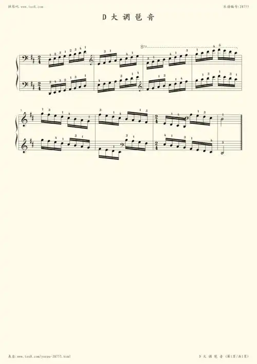 钢琴谱:d大调音阶 考级