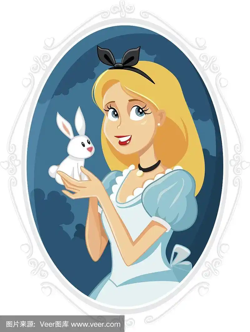 爱丽丝梦游仙境与小白兔矢量插图
