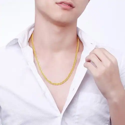 黄金项链男实心足金9999马鞭真金项链显宽简约素链加粗霸气老板链男士
