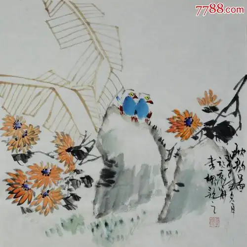 三尺斗方水墨写意花鸟画《秋韵图》hn1661_花鸟国画原作_第1张_7788