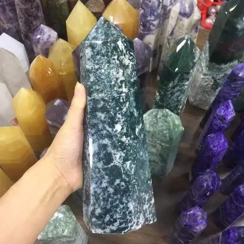 natural crystal healing moss agate tower for feng shui