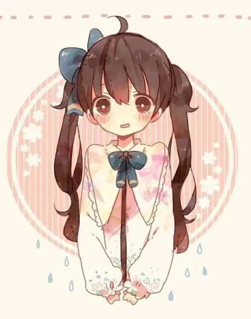 半身像 双马尾 蓝色蝴蝶结 敲可爱 二次元 女头 唯美 简约画风 动漫