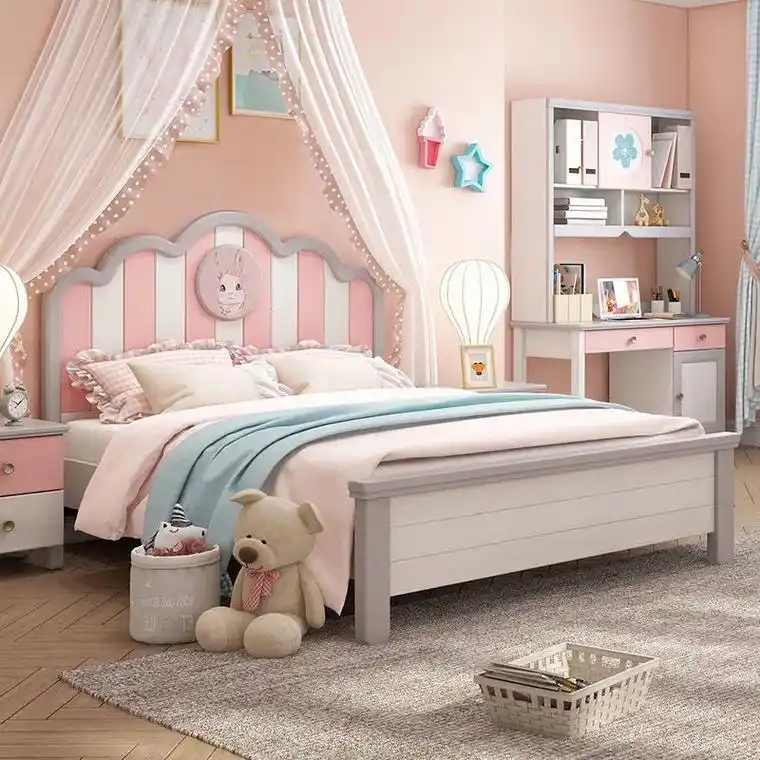 儿童床女孩 公主床 实木单人床卡通少女儿童房组合北欧兔子女生 - 抖