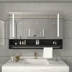 轻奢实木智能浴室镜柜挂墙式卫生间除雾收纳镜子带灯置物架梳妆镜