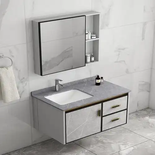 它墅太空铝小户型岩板洗漱台盆浴室柜组合卫生间洗手盆陶瓷一体洗脸盆