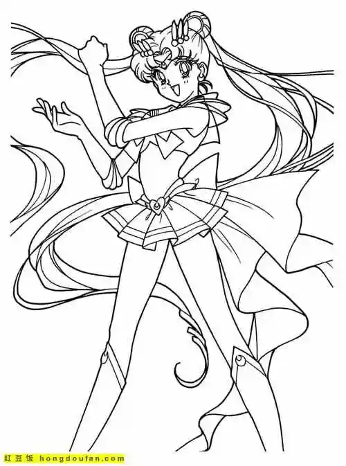 眼睛迷迷糊糊的月亮公主美少女战士涂色图片-红豆饭小学生简笔画大全