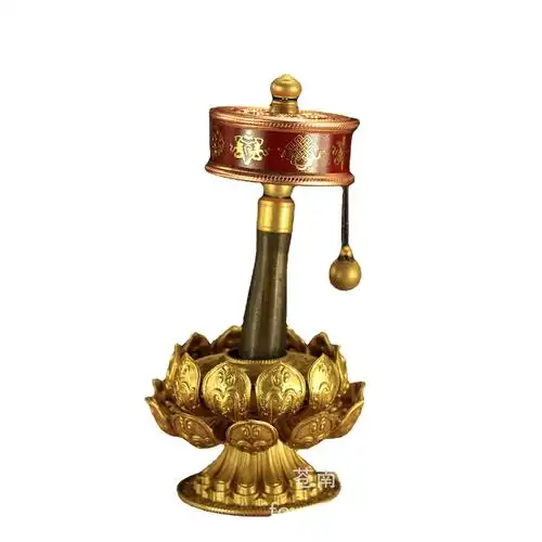 藏8万遍皮质手摇转经轮 转经筒 纯铜材质转经筒 风水摆件