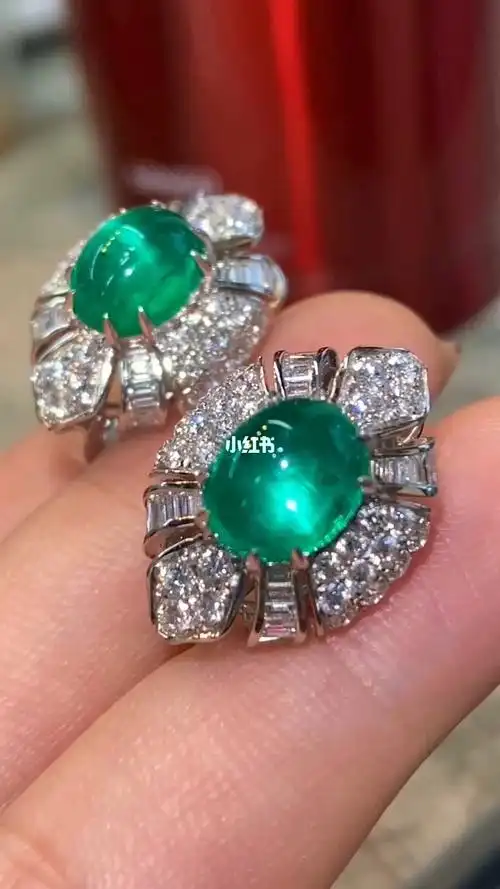 极品哥伦比亚素面祖母绿耳钉437ctvi