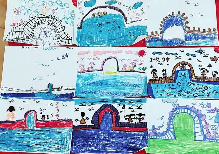 李召幼儿园大二班绘画活动《美丽的石拱桥》