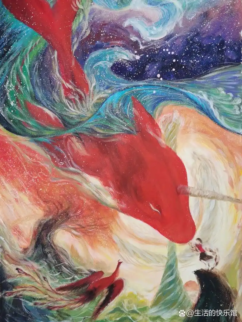 水粉画:大鱼海棠 "北冥有鱼,其名为鲲" 颜料:水粉颜料 画幅:4开