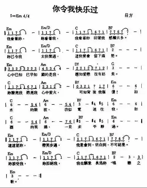 香港男歌手吕方经典歌曲简谱精选